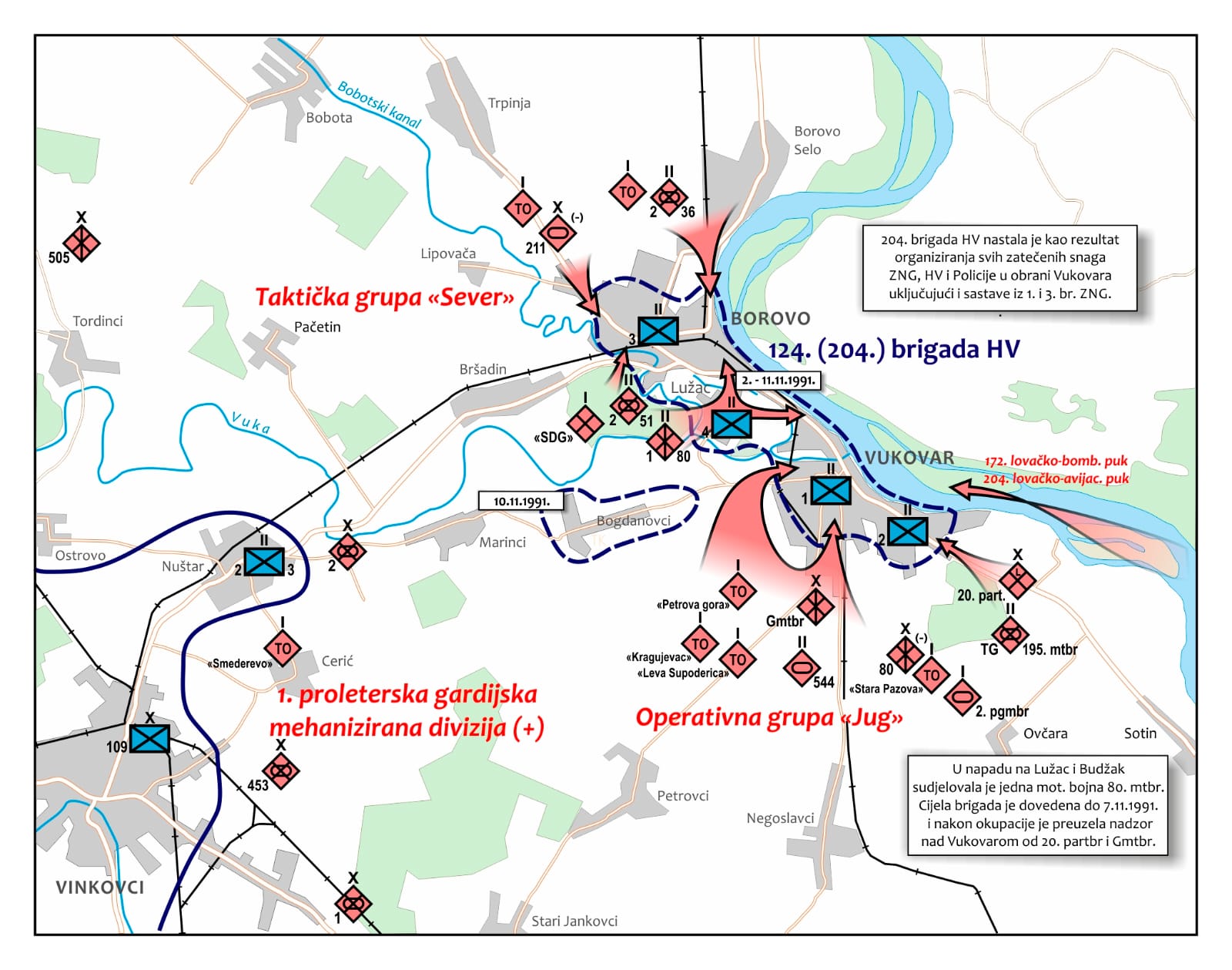 Bitka za Vukovar. Kartu izradio Tomislav Kovačić.