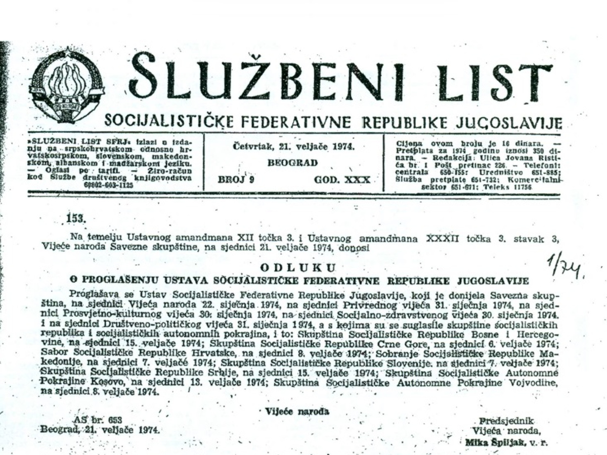 Ustavno uređenje SFRJ-a 1974. – ustavna i pravna individualizacija Hrvatske  